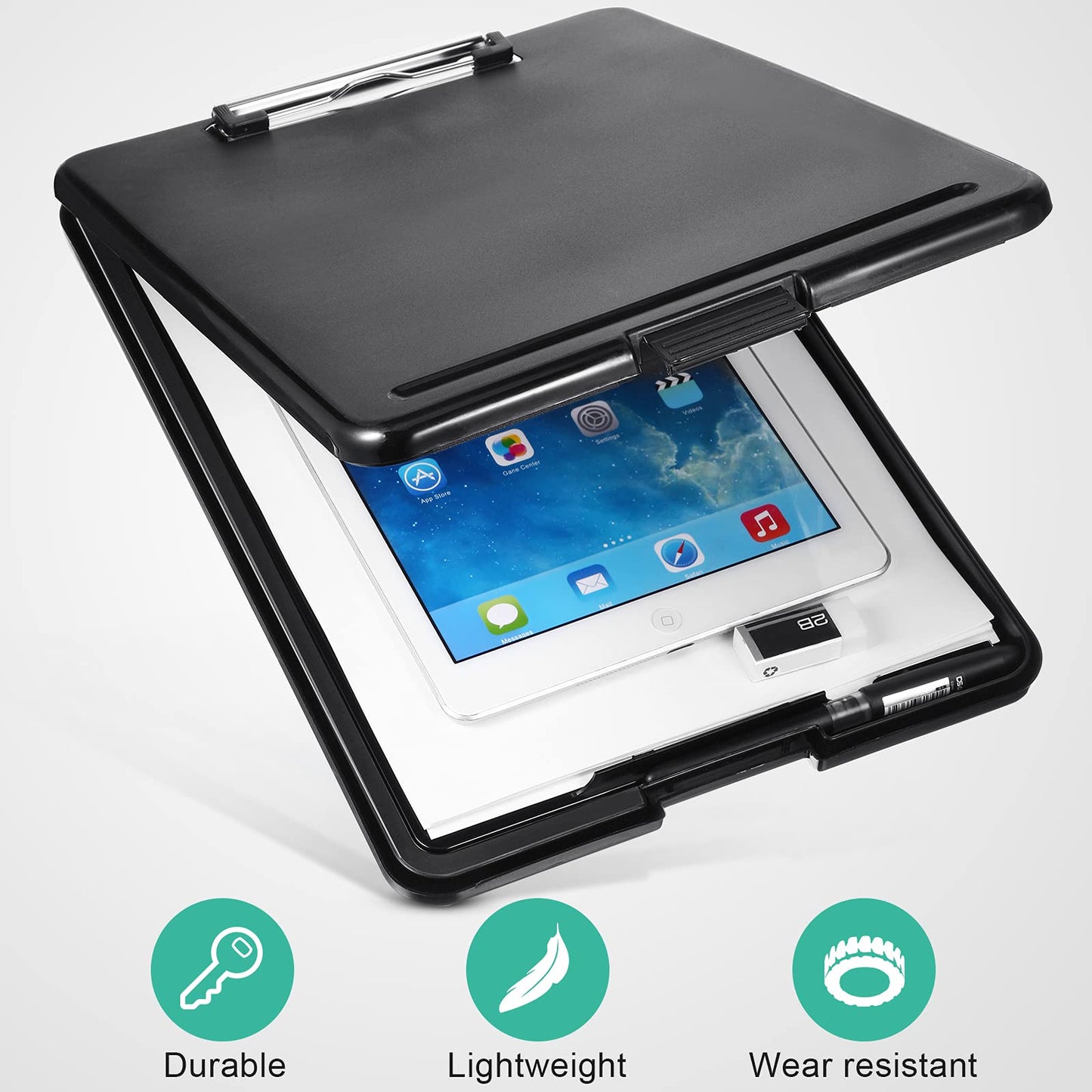 4 Pieces Clipboard with Storage Plastic Storage Clipboard Nursing Foldable Clip Board with Low Profile Clip for Student Teacher Nurse Employee, Letter Size 9. 5 x 13. 5 Inch