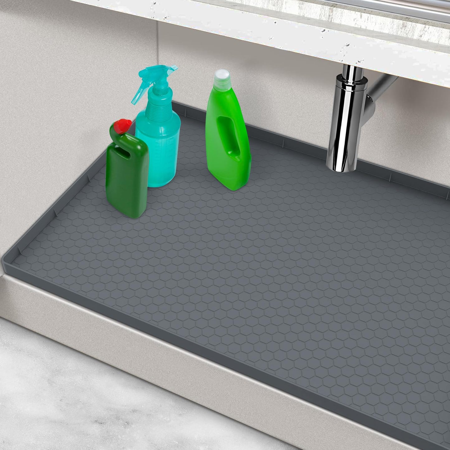Silicone Under Sink Mat 22" x 19", Under Sink Mats for Kitchen Waterproof, Under Sink Protector Mats for Cabinets, Under Sink Tray Organizer for Kitchen and Bathroom, Gray