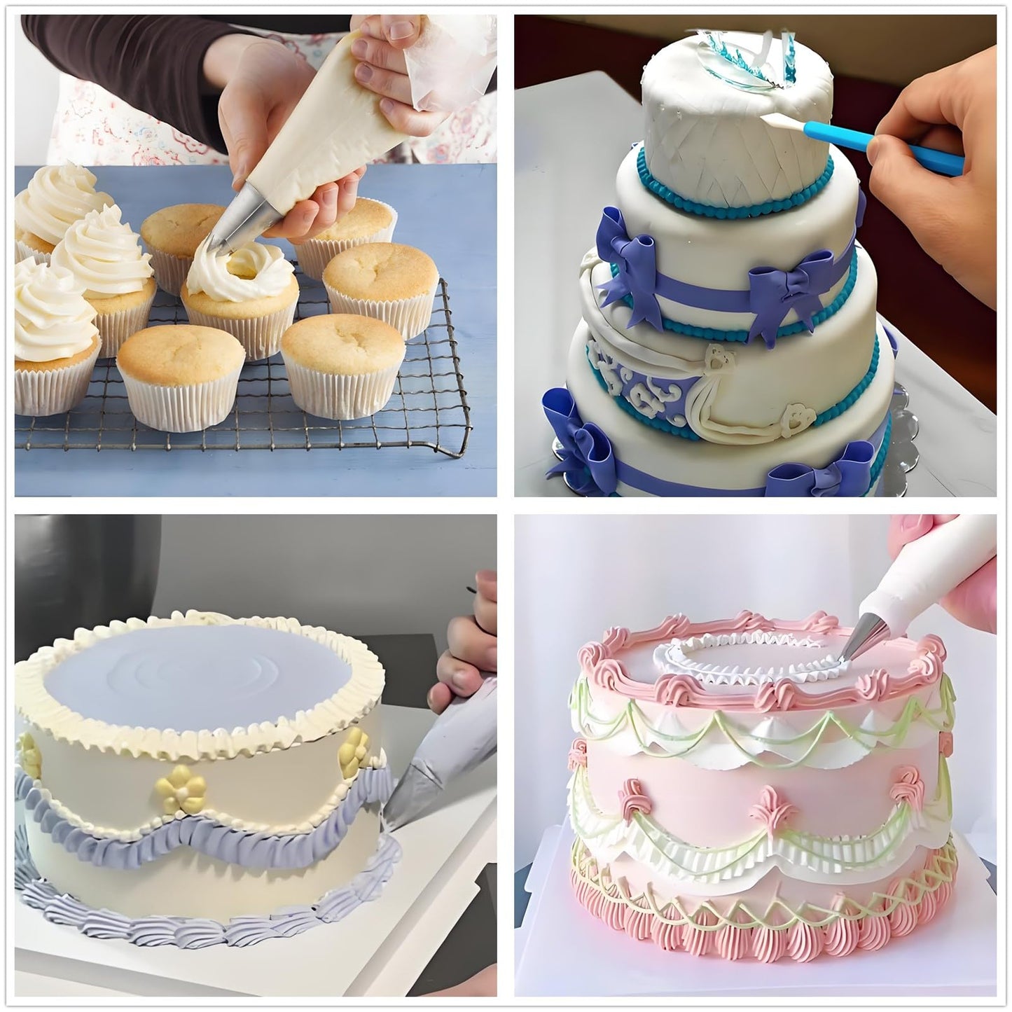 YOQXHY Cake Decorating Kit, 198 Pcs Baking Supplies Tools with Aluminium Cake Turntable, Leveler, 24 Numbered Icing Tips, 2 Spatulas, 3 Scrapers, 2 Couplers, 50 Pastry Bags, 50 Cupcake Liners & More