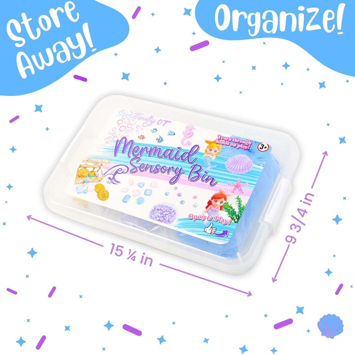 Sensationally OT 38 PCS Mermaid Sensory Bin with 2 lb Magic Sand, Ocean Molds & Treasure Accessories – Creative Sand Play Gift for Girls Ages 3–8