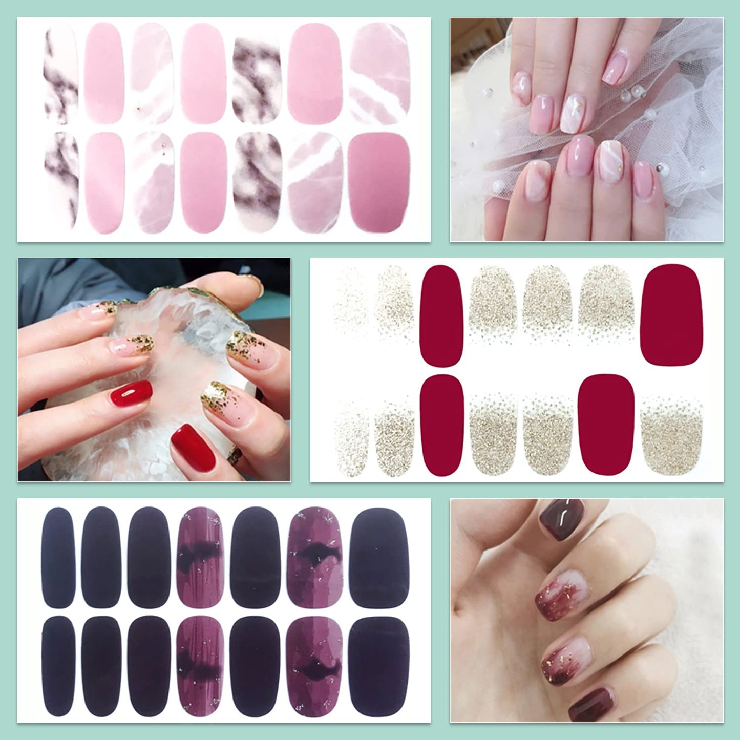 WOKOTO 20 Sheets Solid & Gradient Full Nail Wraps for Women Nails Self Adhesive Nail Polish Stickers Classic Solid Nail Strips Peel and Stick Nail Polish Strips Gel Stickers for Nail Art Wraps