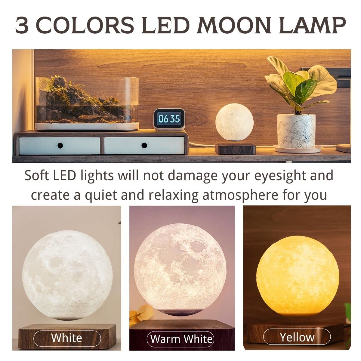 MOOCCI Magnetic Levitating Moon Lamp, 3D Printed Realistic Moon Surface with Warm White Light, Unique Valentine's Day Christmas Gift for Wife Girlfriend Women Mom, Cool Home Decor
