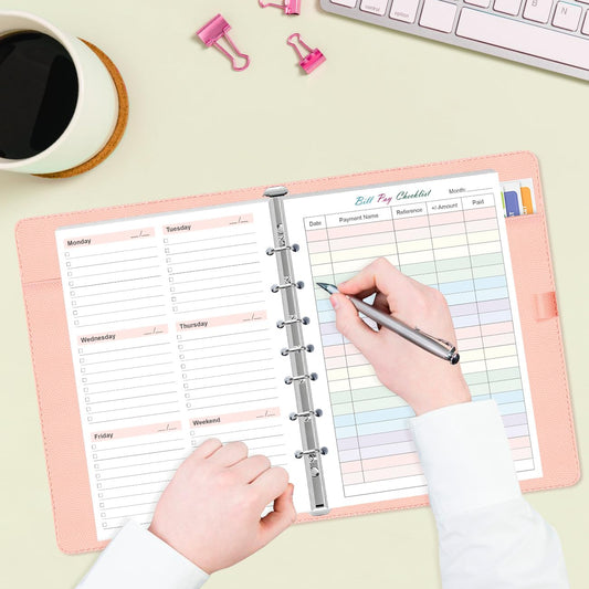 (2-PACK) Weekly Planner Refills for 3 or 7 Ring Mini Binders - 106 Sheets/212 Pages Undated Colorful Weekly Planner, 100 gsm White Paper, Lasts 2 Year, Undated, 5.8" x 8.3"