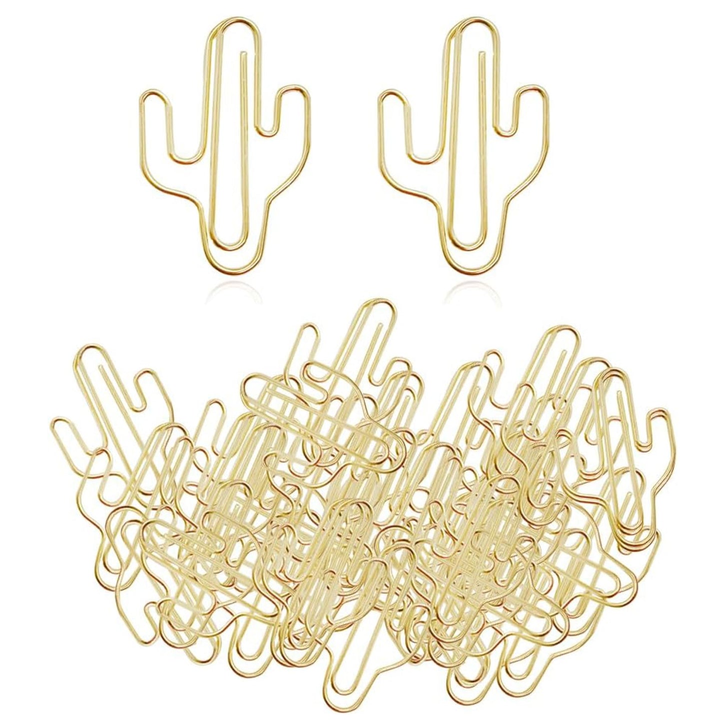 Hdtyyln 60Pcs Paper Clips, Funny Cute Cactus Shaped Paperclips Bookmarks, Decorative Small Gold Paper Clip, Metal Planner Clips for Paperwork Office School and Home Document Organization Supplies