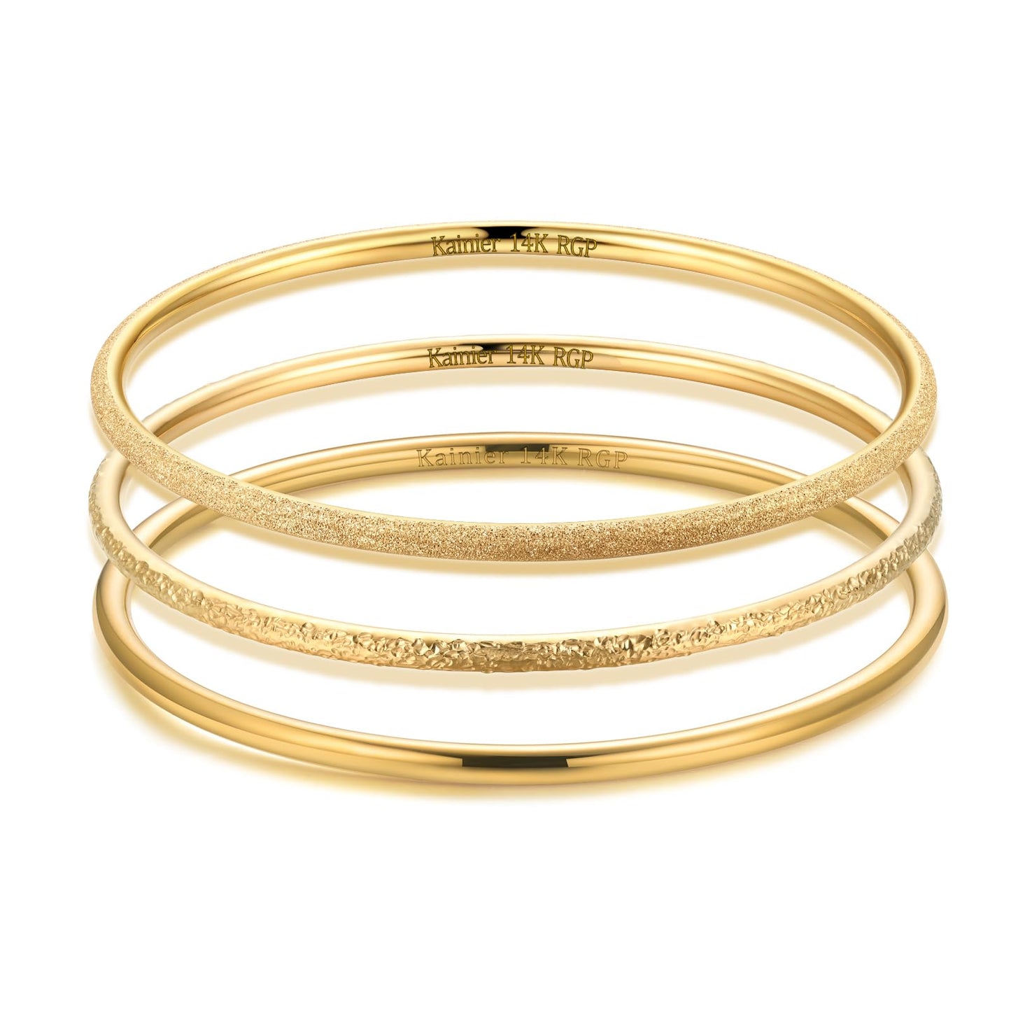 Kainier 3mm 14K Gold Plated Bangle Bracelets 3mm Elegant Thin Round Bangles for Women Stackable Solid Bracelets Sets Ideal Gift for Love (Gold B, 8.0 Inches)