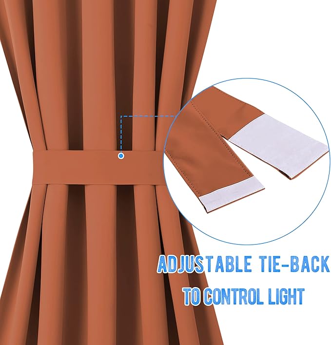 NICETOWN French Door Curtains, Thermal Insulated Drapes Rod Pocket Blackout Privacy Panel for Living Room/Patio Glass/Halloween, Door Window Shade with Tieback, 1 PC, 25 x 72 inch, Burnt Orange