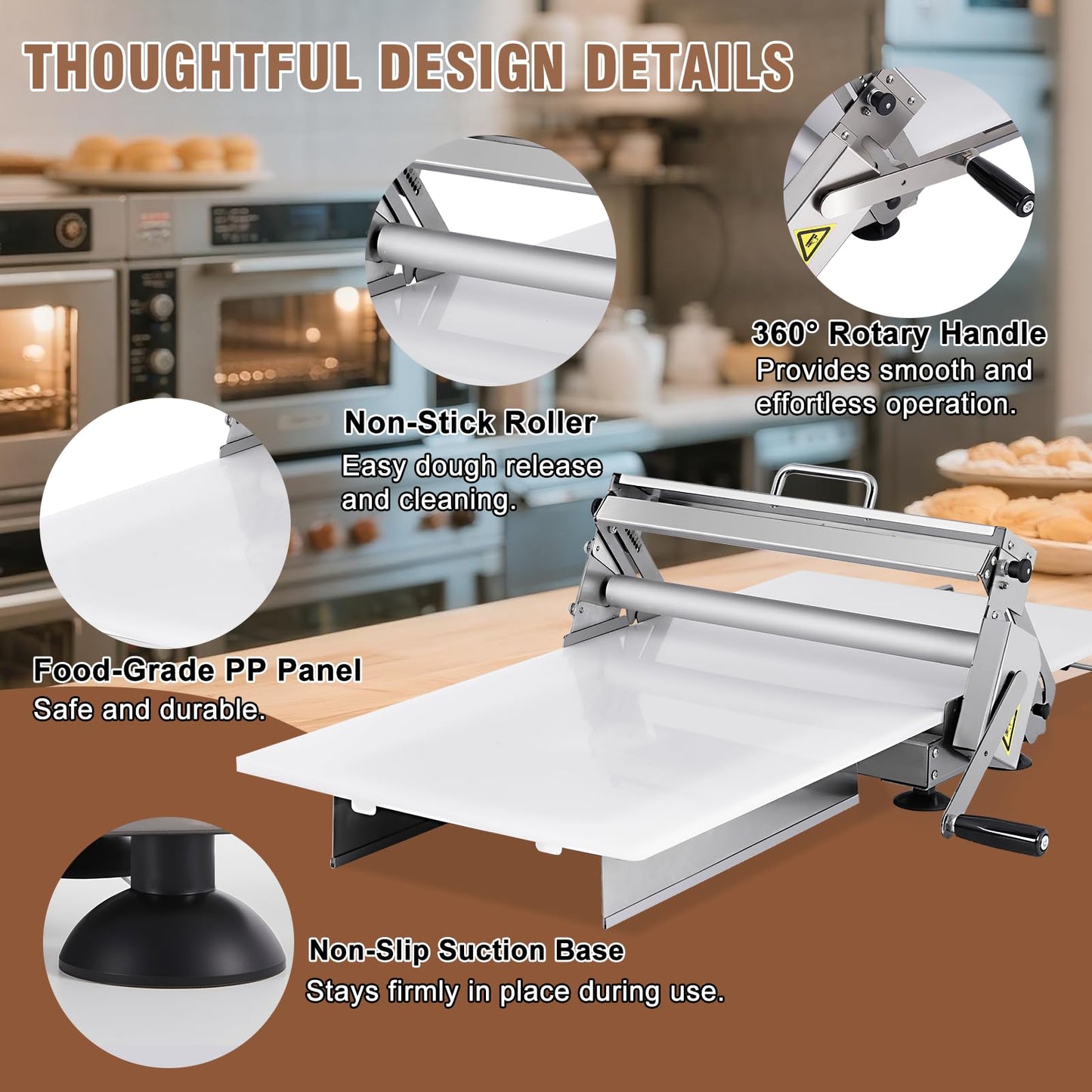 Folding Dough Sheeter 15.5in Manual Dough Sheeter Machine Folding Dough Rolling Machine Pastry Sheeter Stainless Steel Thickness Adjustable 2.5-25MM