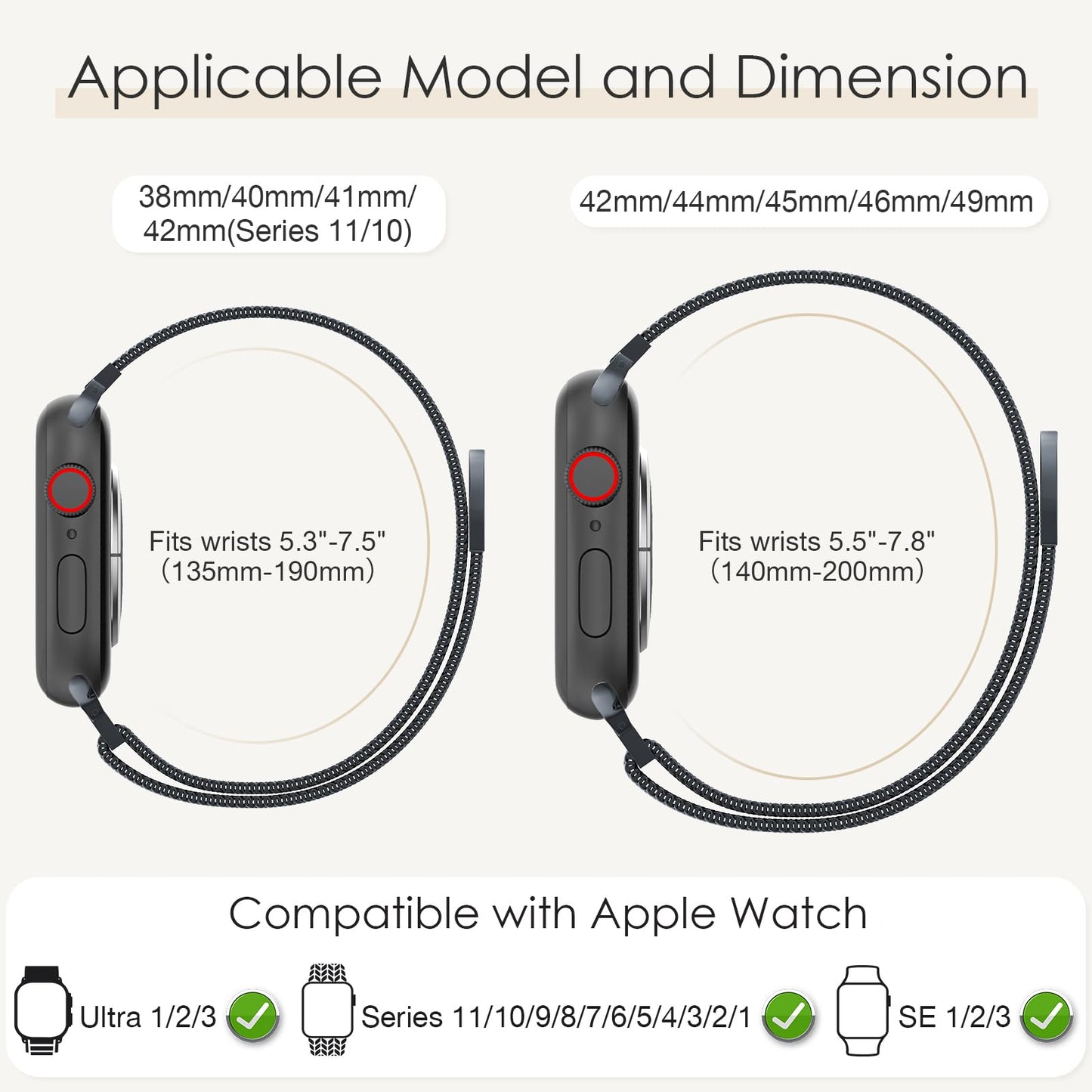 Original Milanese Loop Band Compatible with Apple Watch 38mm 40mm 41mm 42mm 44mm 45mm 46mm 49mm - Women & Men Magnetic Closure Adjustable Metal Strap for iWatch Series 11 10 9 8 7 6 5 4 SE2 3 Ultra2 3