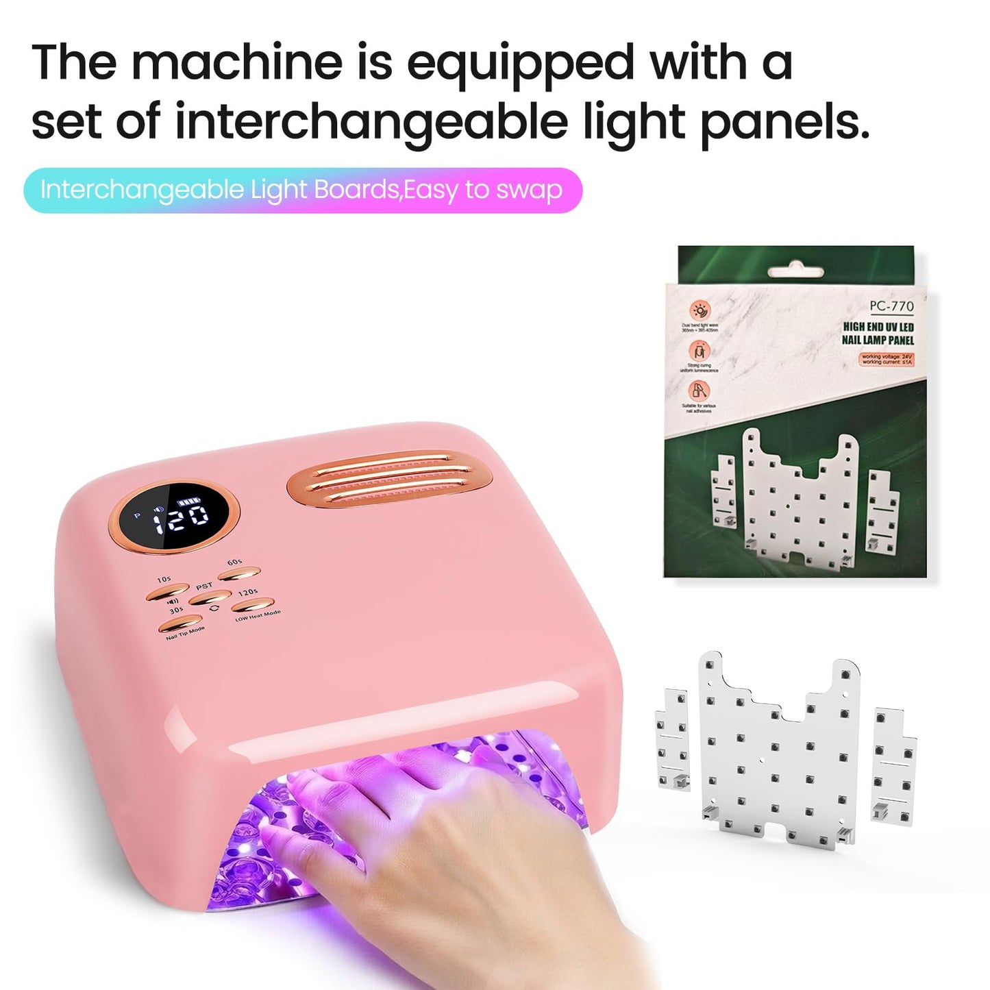 VANIRXELTO Cordless UV LED Nail Lamp - 72W Rechargeable Gel Nail Dryer with Patented Replaceable Light Board - Extra Spare Panel Included - Professional Wireless Curing Lamp for All Gels & Salon