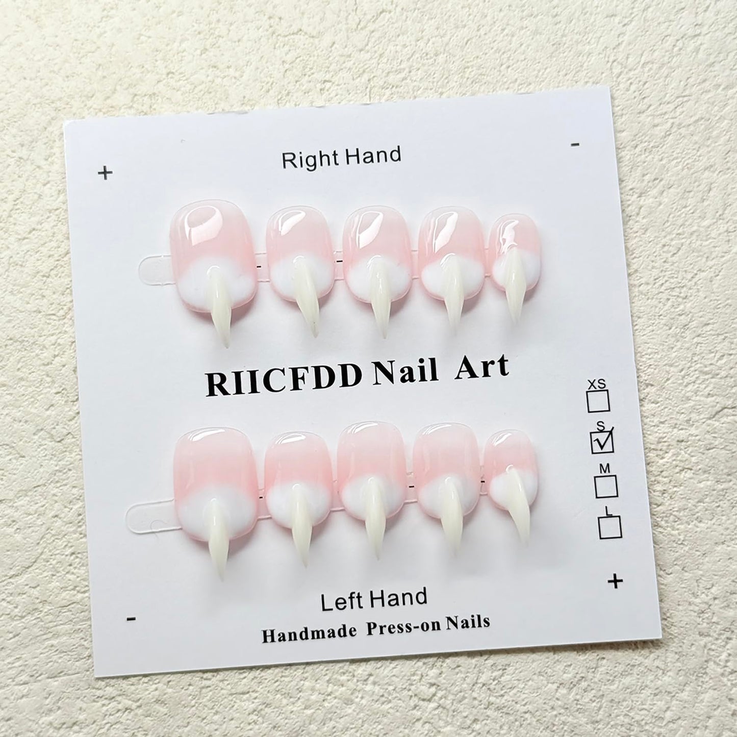 10 Pcs Handmade Press on Nails Medium Curved Stiletto Cat Claw Fake Nails Unique Pink White Designs Thick 3D Cat Claw Nails Press Ons Reusable Glossy Acrylic French Gradient Stick on Nail (S)