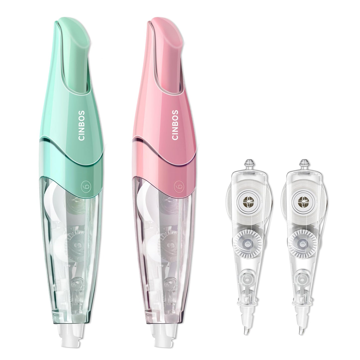 CINBOS Refillable Retractable Correction Tape with 2 Extra Refills, White Smooth Pull Out Cute Correction Tape for Office Supplies, 4 PCS (CS-25)