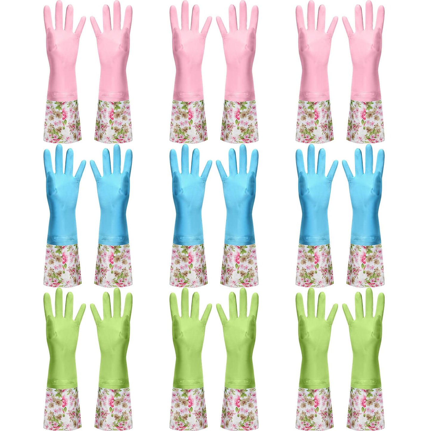 Mimorou 9 Pairs Household Dishwashing Rubber Gloves Long Cuff and Flock Lining Cleaning Gloves Reusable Waterproof