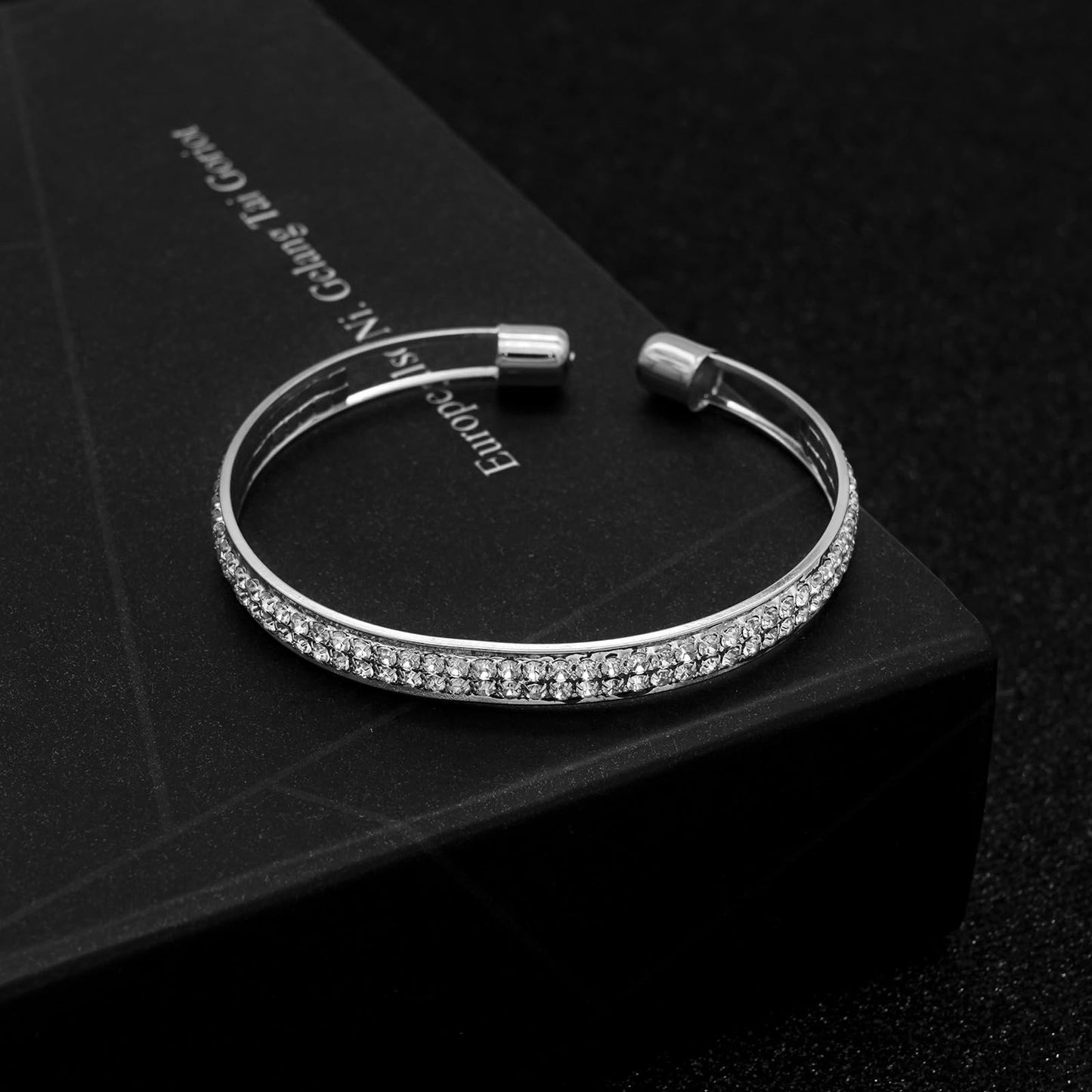 Tidefire Rhinestone Tennis Cuff Bracelet for Women Crystal Bridal Bangle for Prom Wedding Party Dating (1151 Silver)