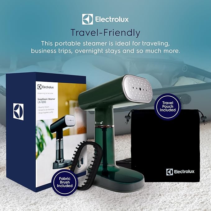 Electrolux SnapSteam Steamer for Clothes - Powerful 1200W Handheld Detachable Steam Press Iron Wrinkle Remover Portable Travel Steamer for Garments, Fabrics & Curtains, Green