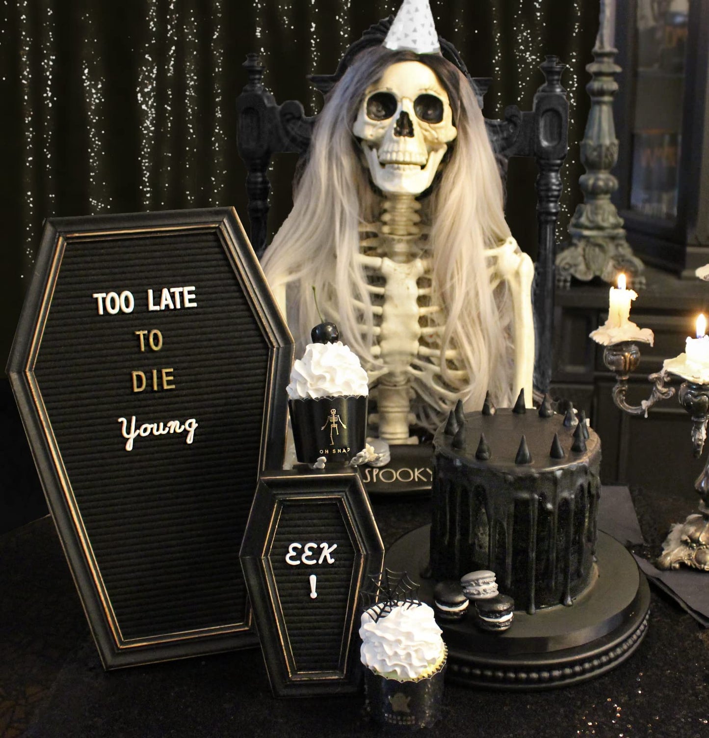 Coffin Letter Board Sign [Large and Mini Combo] - Witchy Decor Aesthetic, Gothic Home Decor Word Board With Letters Changeable Letter Board Sign Goth Room Decor Coffin Pin Board, Emo Room Decor Black
