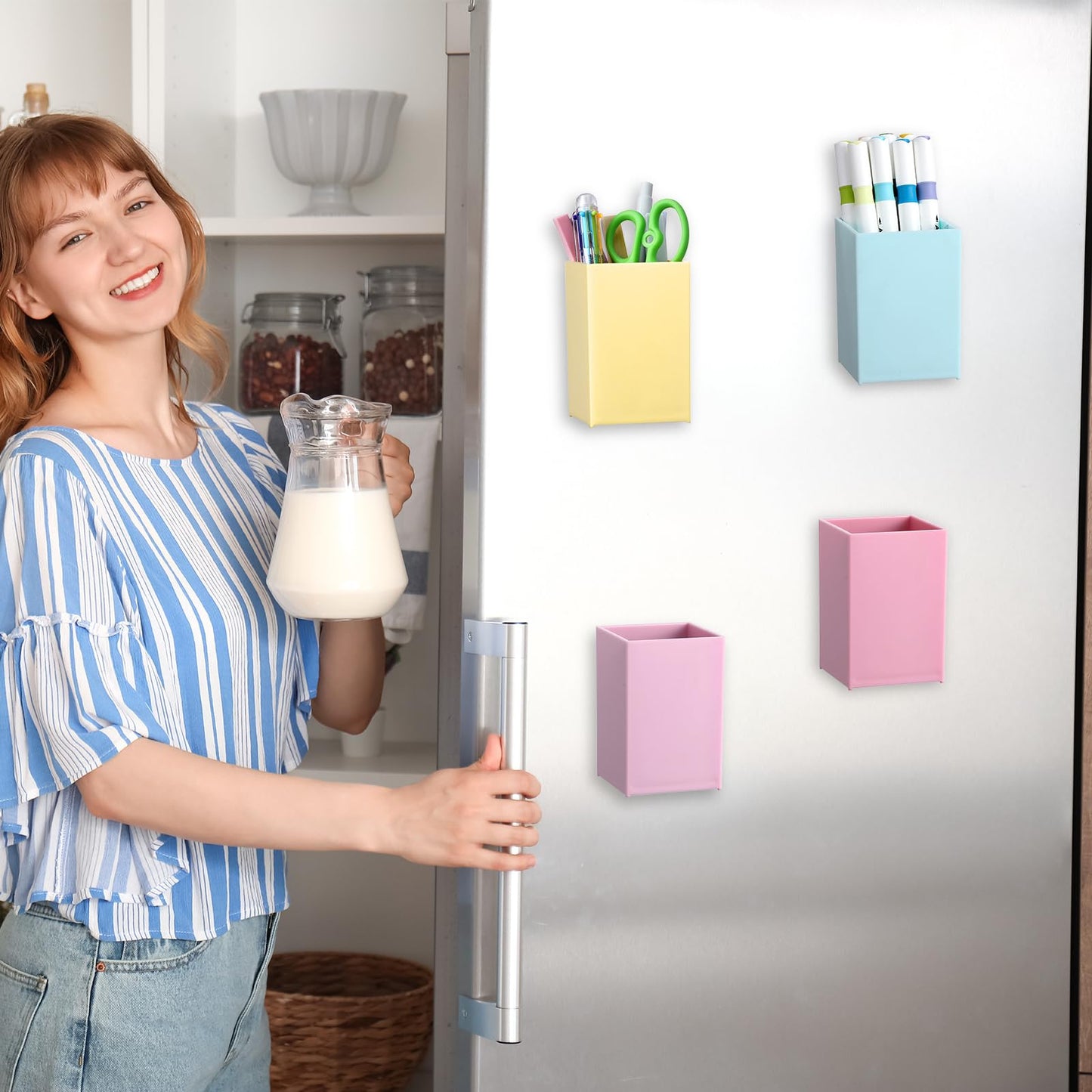 gisgfim 6 Pcs Classroom Magnetic Storage Boxes Magnetic Storage Containers Plastic Dry Erase Marker Holder Plastics Pen Holder for Refrigerator Whiteboard Home Office School Organizer Supply (Pastel)