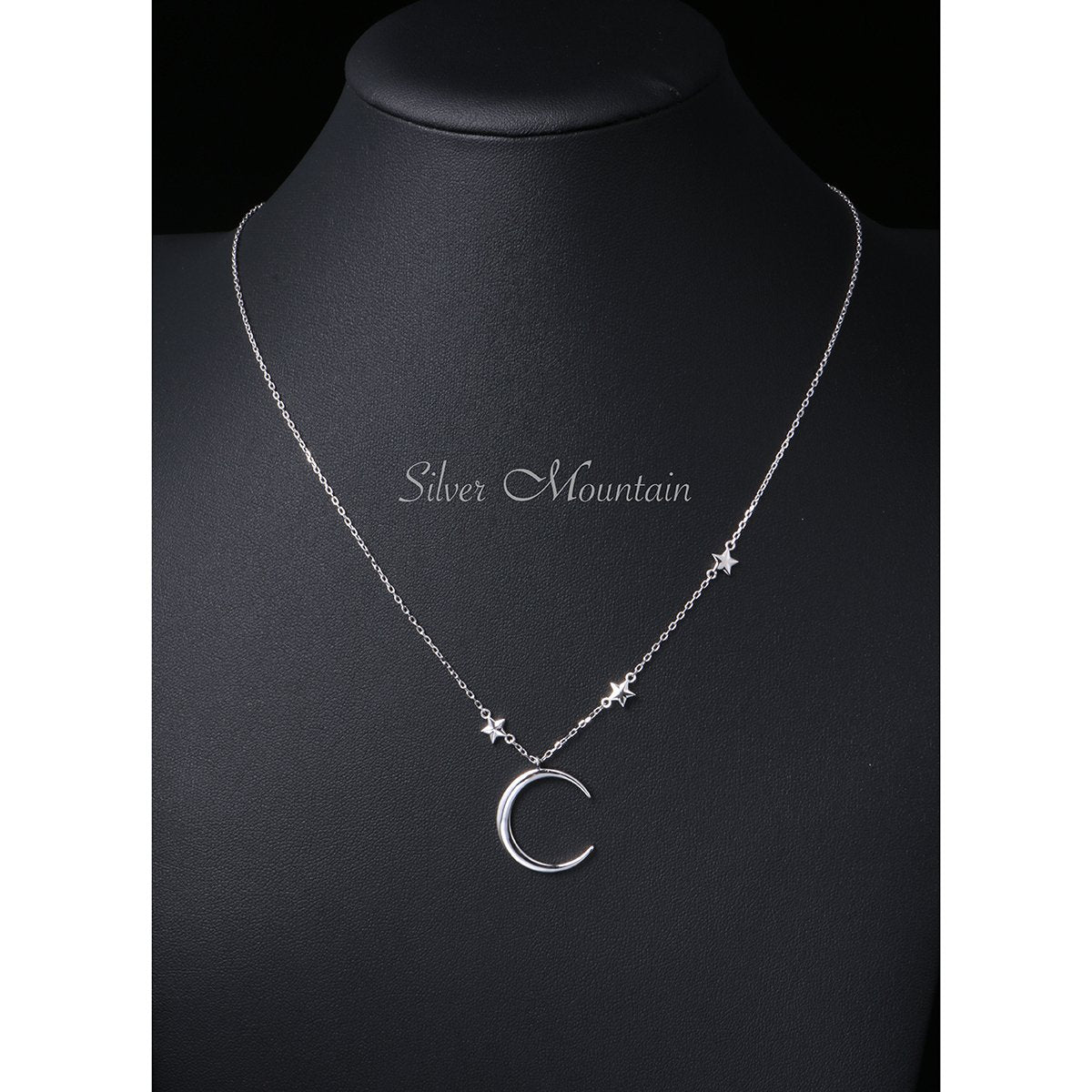 Ladytree S925 Sterling Silver Crescent Moon and Star Jewelry Pendant Necklace,Rolo Chain,18+2"