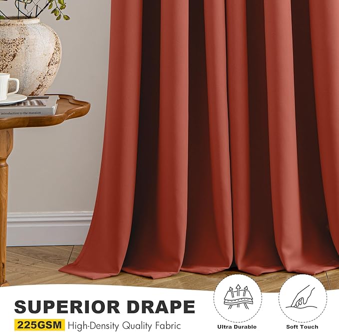 MIULEE Burnt Orange Blackout Curtains for Bedroom Living Room 90 Inches Long 2 Panels, Thermal Insulated Room Darkening Drapes Solid Grommet Top Noise Reduction Terracotta Rust Fall Window Treatments