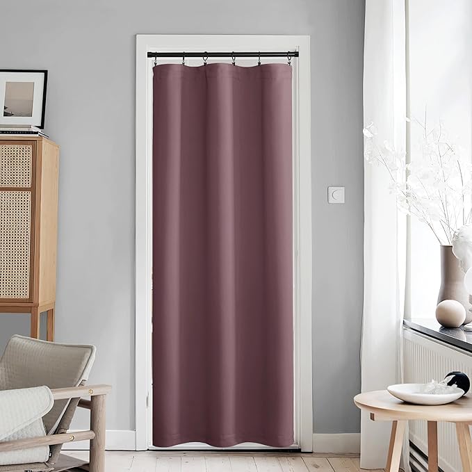 NICETOWN Doorway Curtains for Window, Thermal Insulated Blackout Door Curtin for French Door, Sidelight Rod Pocket 80 inches Long Curtains for Bedrrom, Dry Rose, 1 Panel, 42" Wide