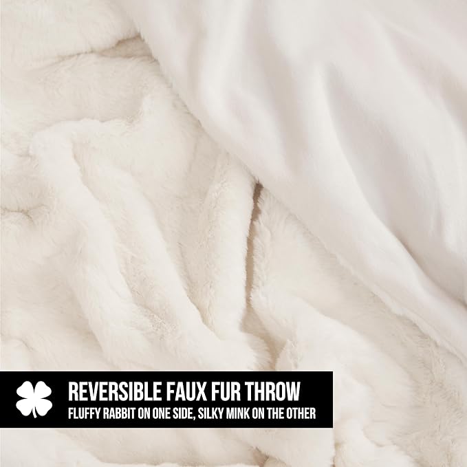 Lucky Brand Embossed Cable Rabbit Faux Fur Throw Blanket - Ivory - 50"X70" - Plush & Soft