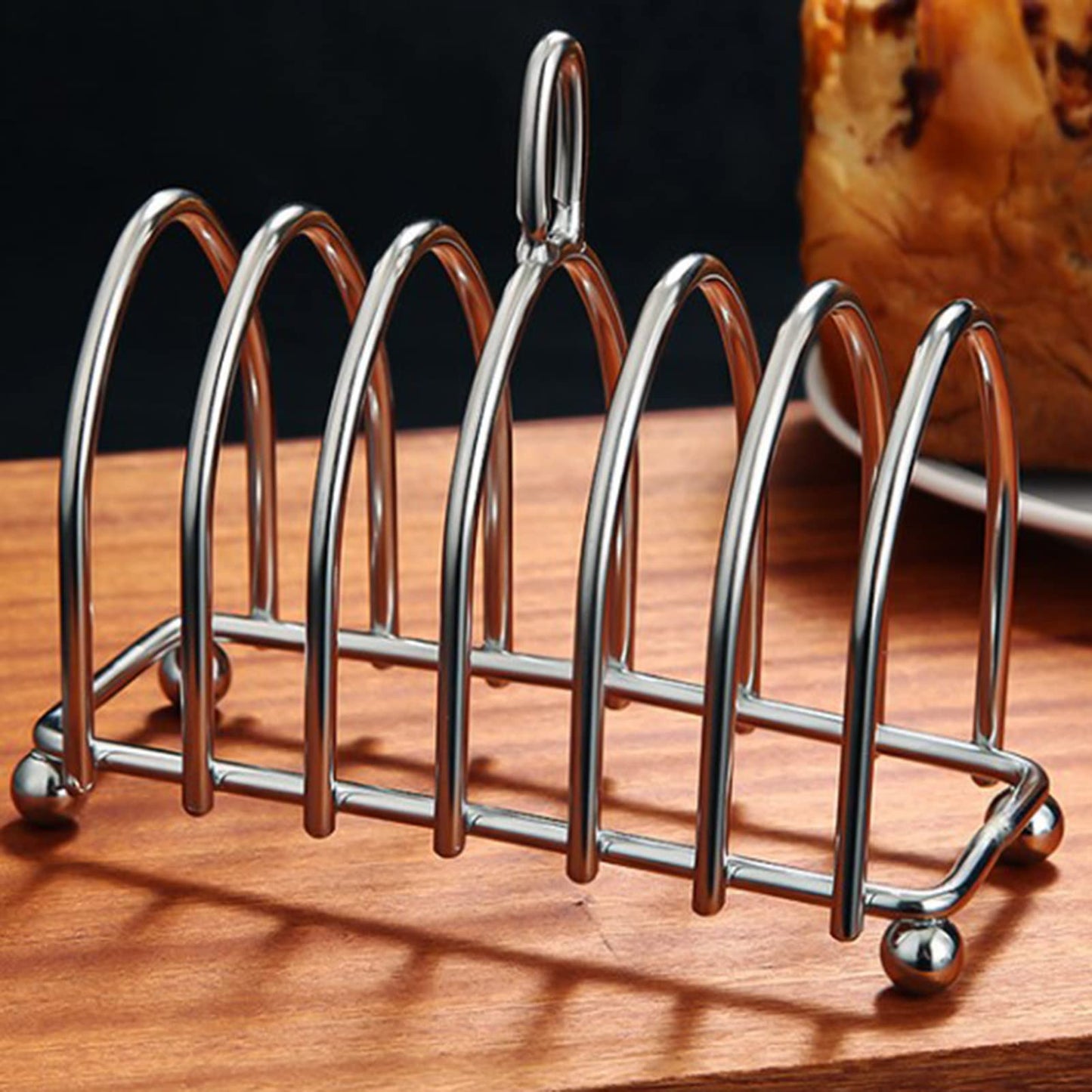 Tomotato Toast Rack Holder, 6 Slice Stainless Steel Bread Holder with Ergonomic Loop Handle and Ball Feet, Vintage Breakfast Carry Stand for Kitchen, Breakfast, Bakery Buffet Restaurant Serving