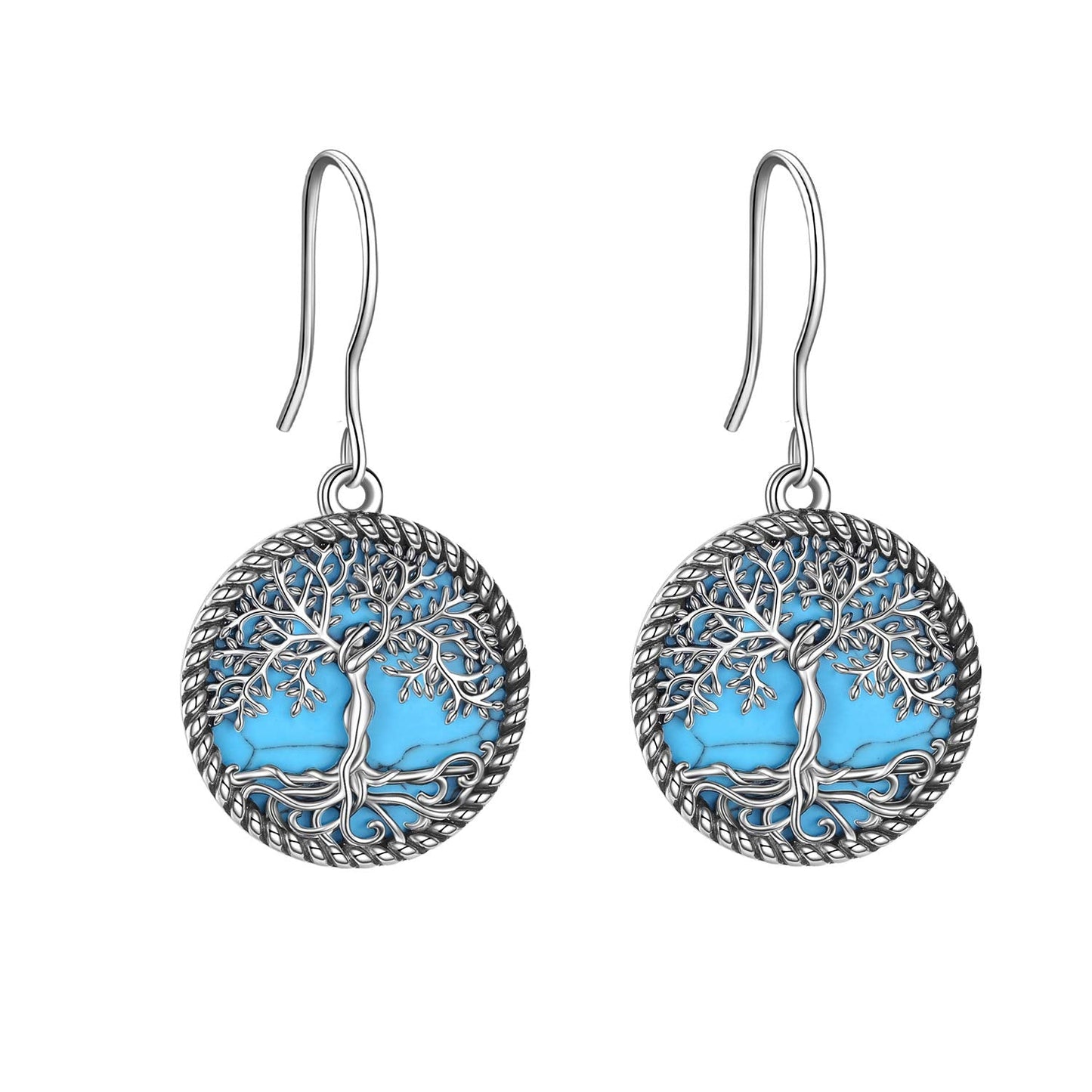 ONEFINITY 925 Sterling Silver Turquoise Tree of Life Dangle Drop Earrings Tree of Life Jewelry for Women