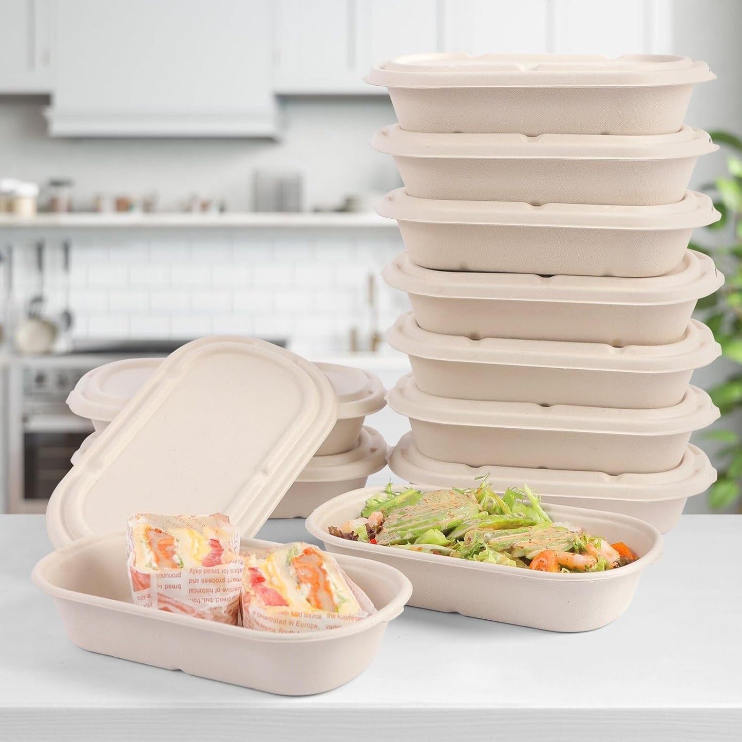 wonmain 50Pcs(24oz) disposable meal prep food containers with lids,microwaveable and freezable compostable, takeaway containers salad for food bowls and bento boxes.