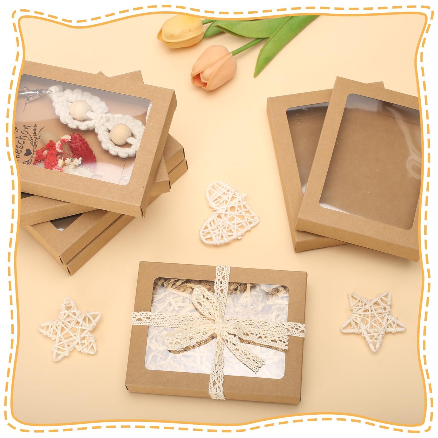 Dawutian 60 Pcs Greeting Card Storage Box,4.5 x 6 x 1 Inch Greeting Card Boxes Kraft Paper Box with PVC Transparent Window Bulk Frame Photo Storage Envelope (Kraft, 4.5 x 6 x 1 Inch)