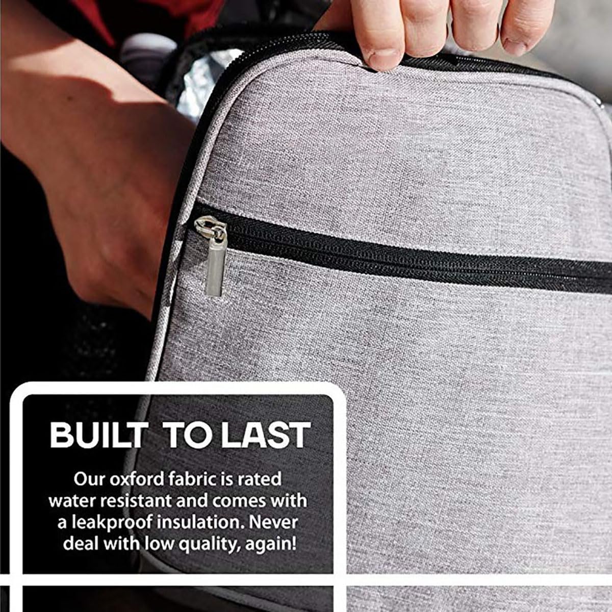 HZNOO Insulated Lunch Bag for Men & Women, Leakproof Double Zipper Lunchbox with Mesh Pockets Work Gym Camping Travel, Easy-Clean Design