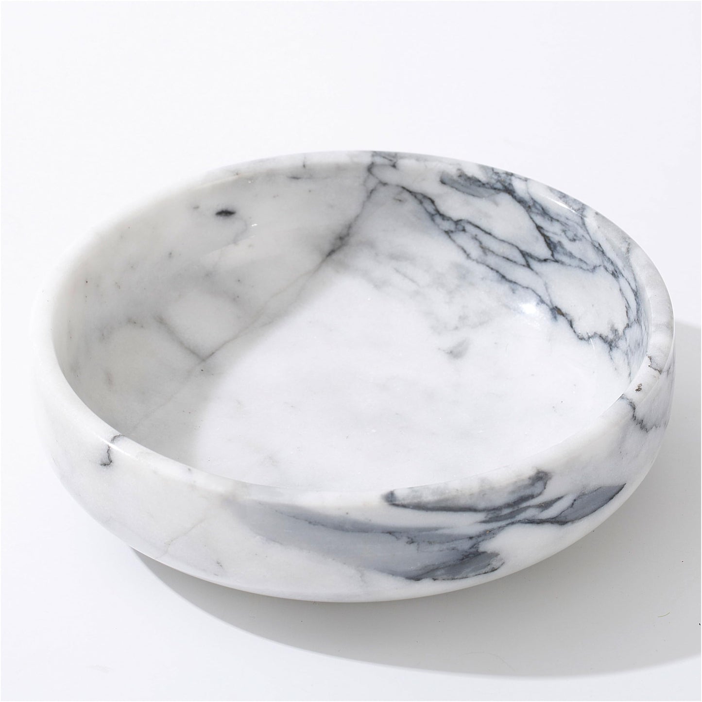 CM CHIC MONDAY 6.7" Decorative Bowl - Natural Marble Key Bowl & Centerpiece (White & Grey)