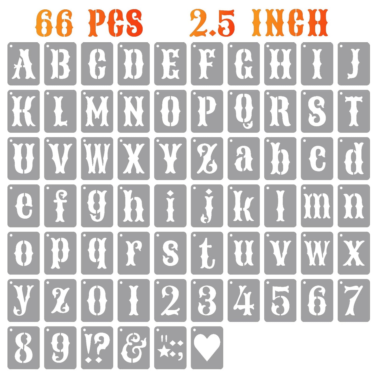 ASMPIO 2.5 Inch Alphabet Letter Stencils Kits, 66 Pcs Drawing Templates for Painting on Wood, Wall, Fabric, Reusable Letter Symbol Number Plastic Art Craft Stencils