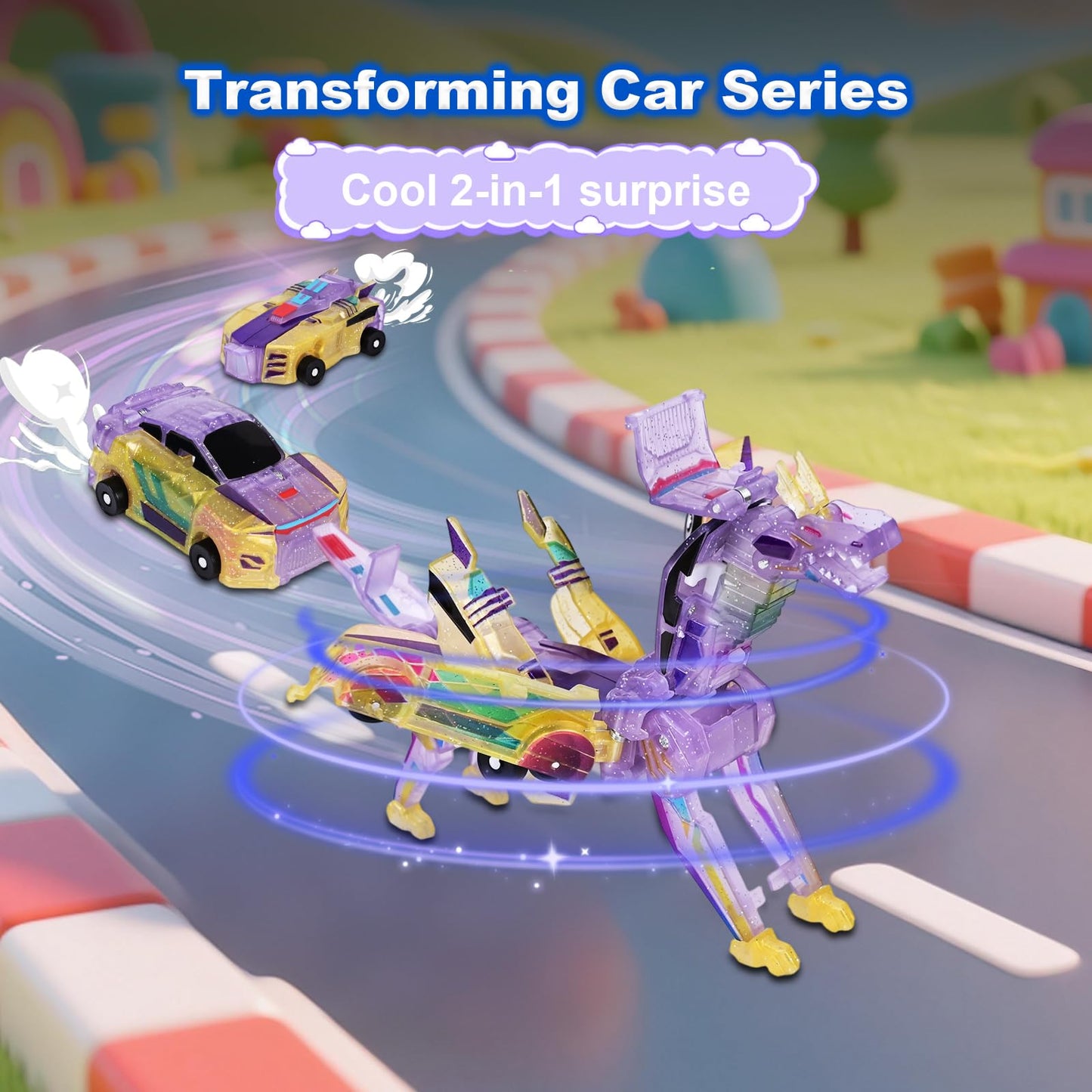 Gkiozu Magnetic Dinosaur Car Toy - 2 in 1 Crash & Transform Vehicle to Dino, No Battery Needed for Kids Age 3-12, Birthday Gift (Yellow)