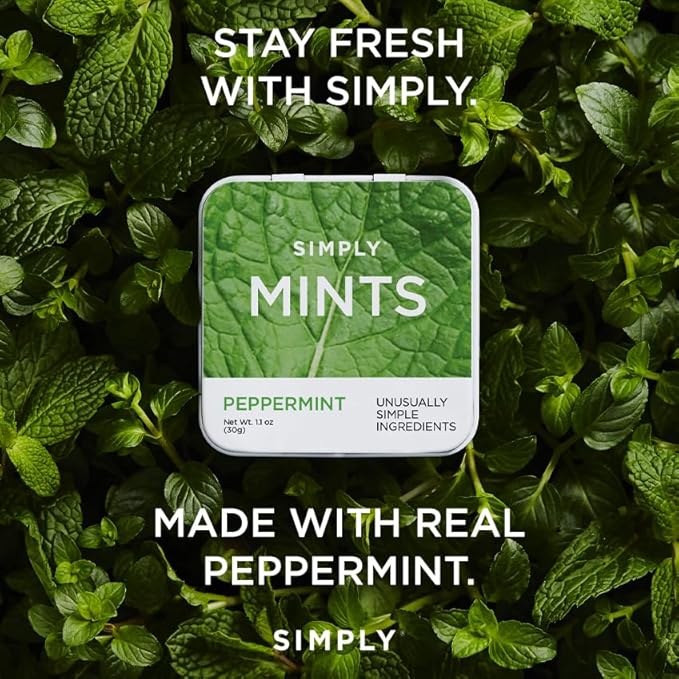 SIMPLY Mints | Variety Pack - Peppermint, Ginger, Cinnamon | Pack of Six (180 Pieces Total) | Breath Freshening + Aspartame-Free + Vegan + non-GMO