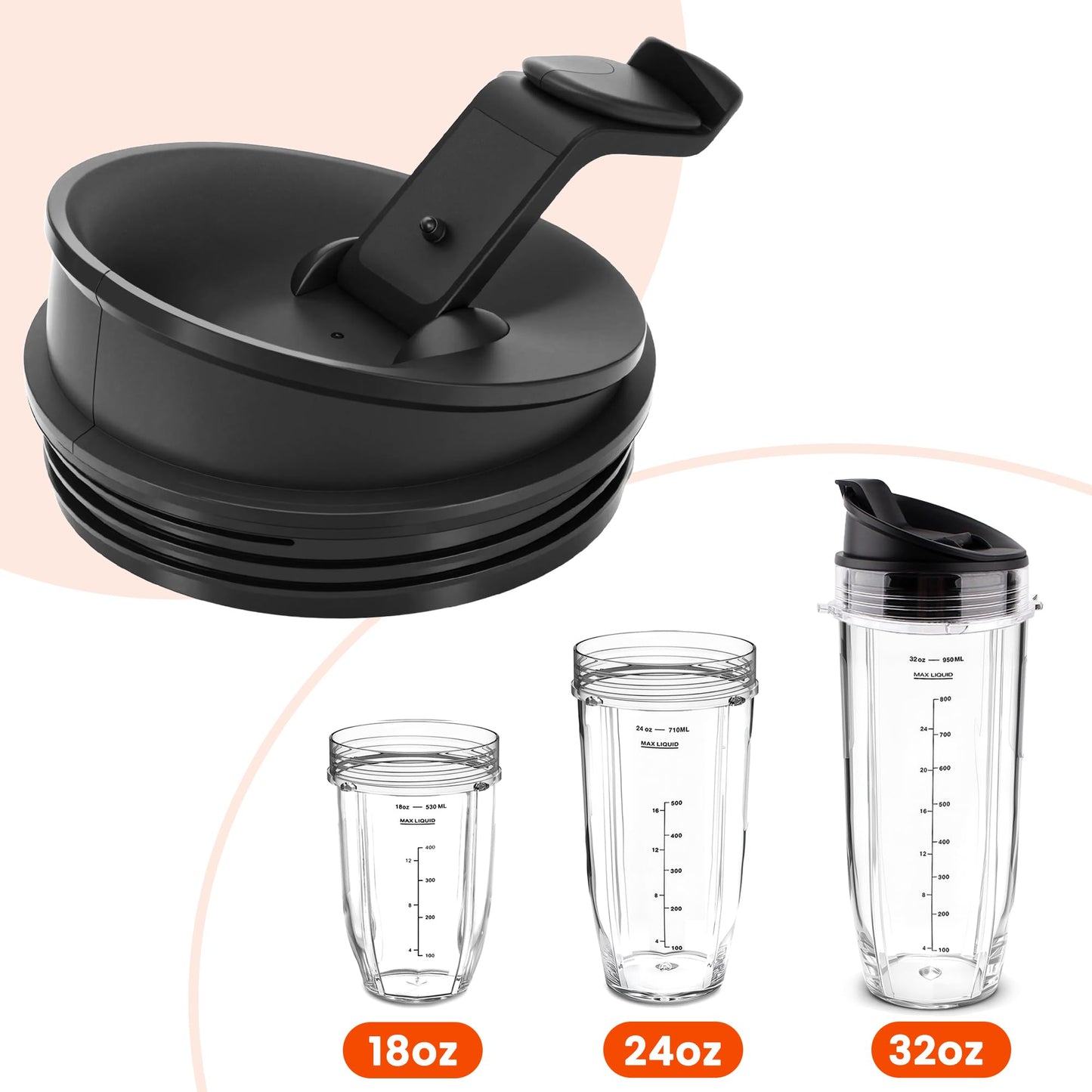 2Pcs Replacement Parts Lids for Ninja Blender, (3.35" Inner Diameter) Sip & Seal Spout Lids for Ninja 18oz 24oz 32oz Cups, Compatible with Ninja BL450 BL480 BL490 BL640 BL680 BN400 BN750 BN800 NN100