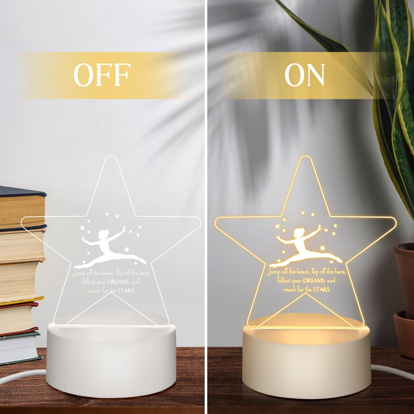 Kittmip 6 Pcs Gymnastics Stuff Gifts 3D Night Light with Base Inspirational Acrylic Appreciation Gymnastics Lamp LED for Student Dance Team Gymnast Gifts