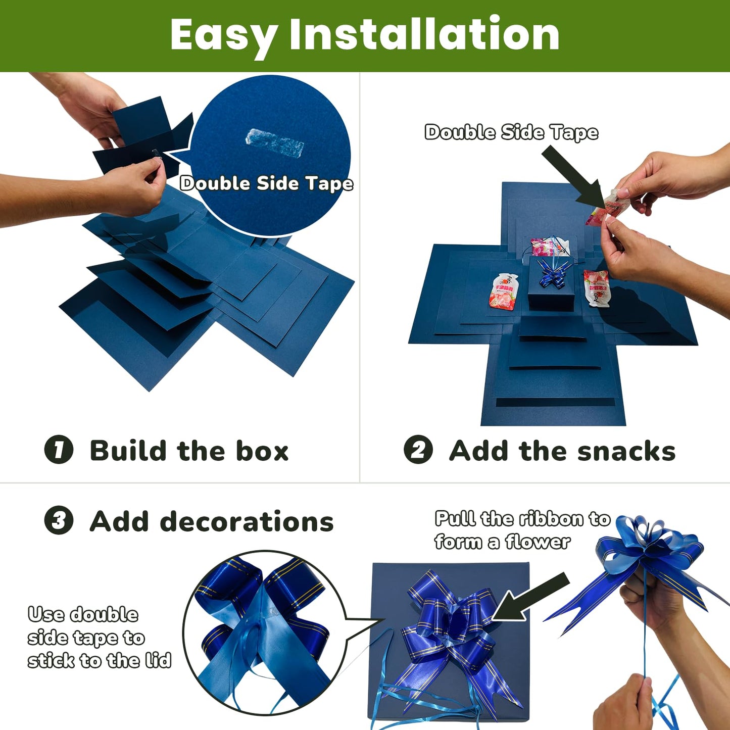 LOOMROOT Gift Box for Holidays, 5 Layer Surprise Picture Box Opens Up, Multi Layer DIY Photos Gift for Birthdays (BLUE)