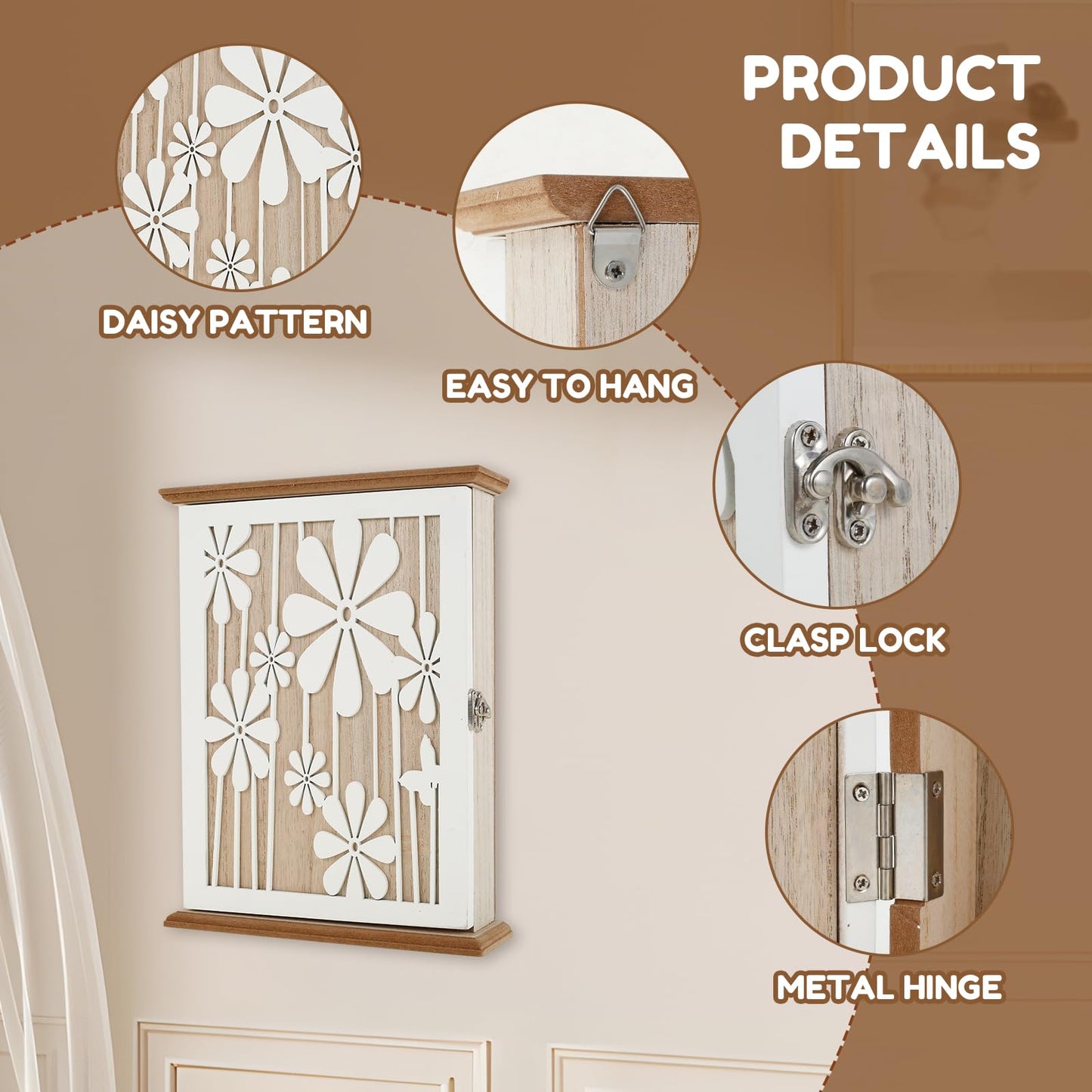 Kandishiex US Wooden Key Box Wall Mount Wooden Key Holder Decorative Wall Key Hanger with 6 Key Hooks Rustic Key Cabinet Key Organizer Entryway Key Holder for Wall Entryway Hallway(Style 1)