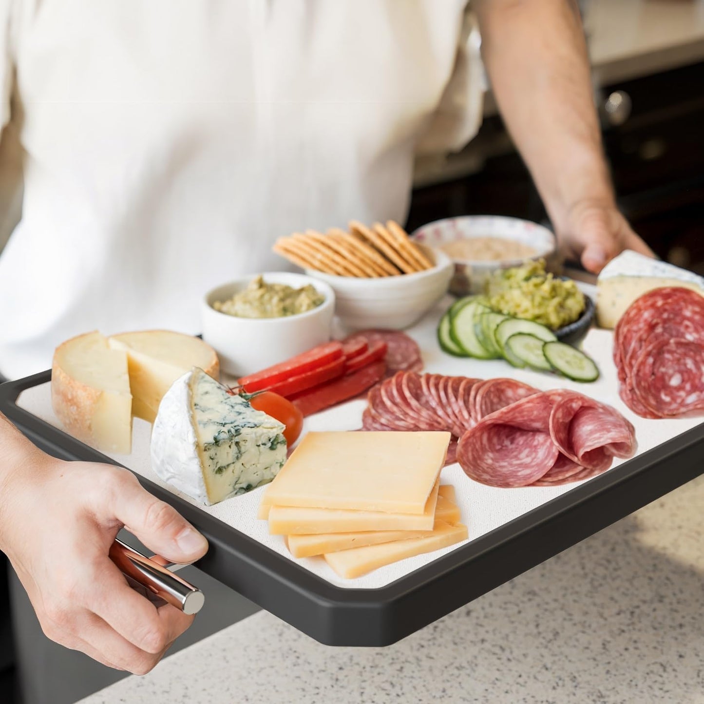 SSMR Titanium Cutting Board - 100% Pure Titanium Cutting Boards for Kitchen Double Sided Textured Food-Grade Pure Titanium Side for Chopping Meat, PP Side for Vegetables, Easy to Clean (16" x 11" in)