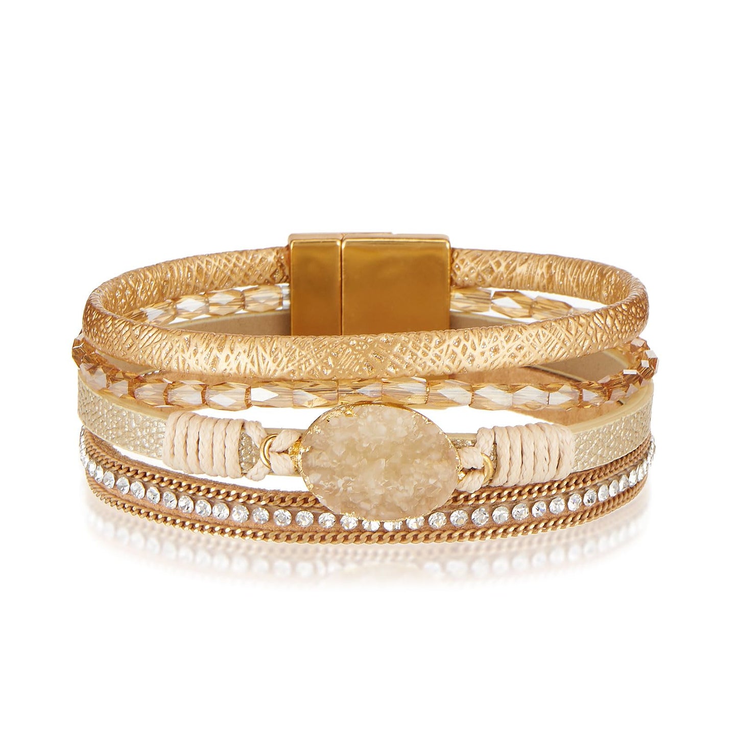 QIUTIMIY Leather Bracelets for Women Trendy Boho Cuff Bracelet Layered Bangle with Clasp Hand Wrist Jewelry Western(Style 7-Gold)