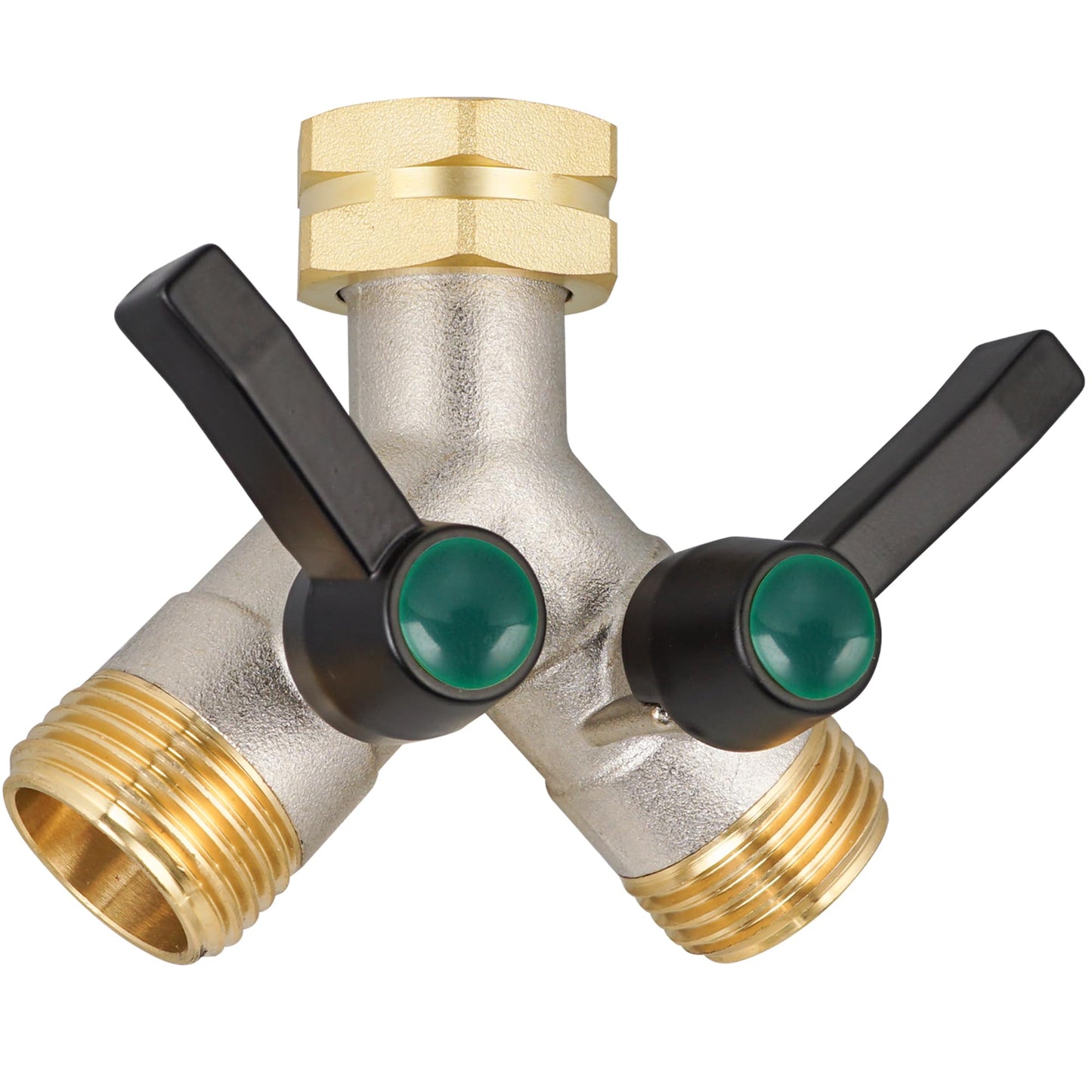 DINGBAI Hose Splitter 2 Way Heavy Duty, Brass Garden Hose Splitter, Faucet 2 Way hose connector, long handle 2 Way Splitter, Outdoor Faucet Splitters, Y Valve 3/4" GHT Thread.