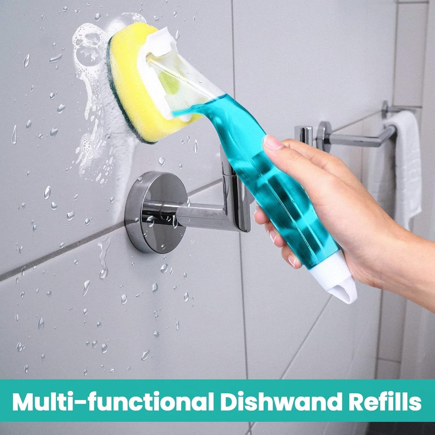 Dish Wand Sponge Refills, Dish Sponge with Handle, Dishwand Refills, Non Scratch Dish Wand Refill Replacement Pack, Dish Scrubber with Handle Kitchen Dishwand Pads with Soap Dispenser for Cleaning