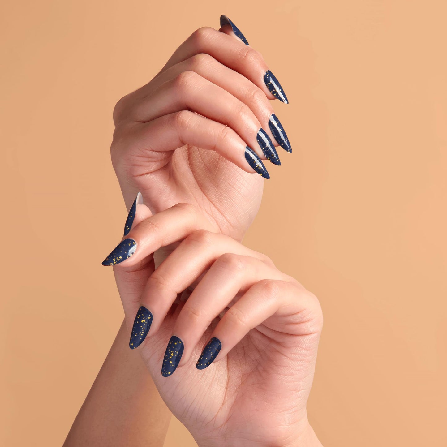 Color Street - Shining Starlet - Deep Blue Purple Nails with Gold Glitter, Real Nail Polish Strips, Glamorous Sparkle Manicure Style - 16 Double-Ended Strips