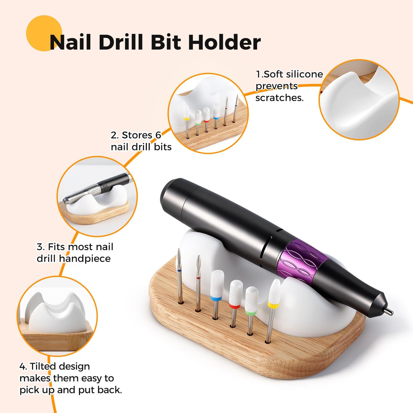 Nail Drill Bit Holder and Organizer, 6-Bit Organizer for Nail Drill Machine, Professional Nail Tools Organizer and Storage Box Case