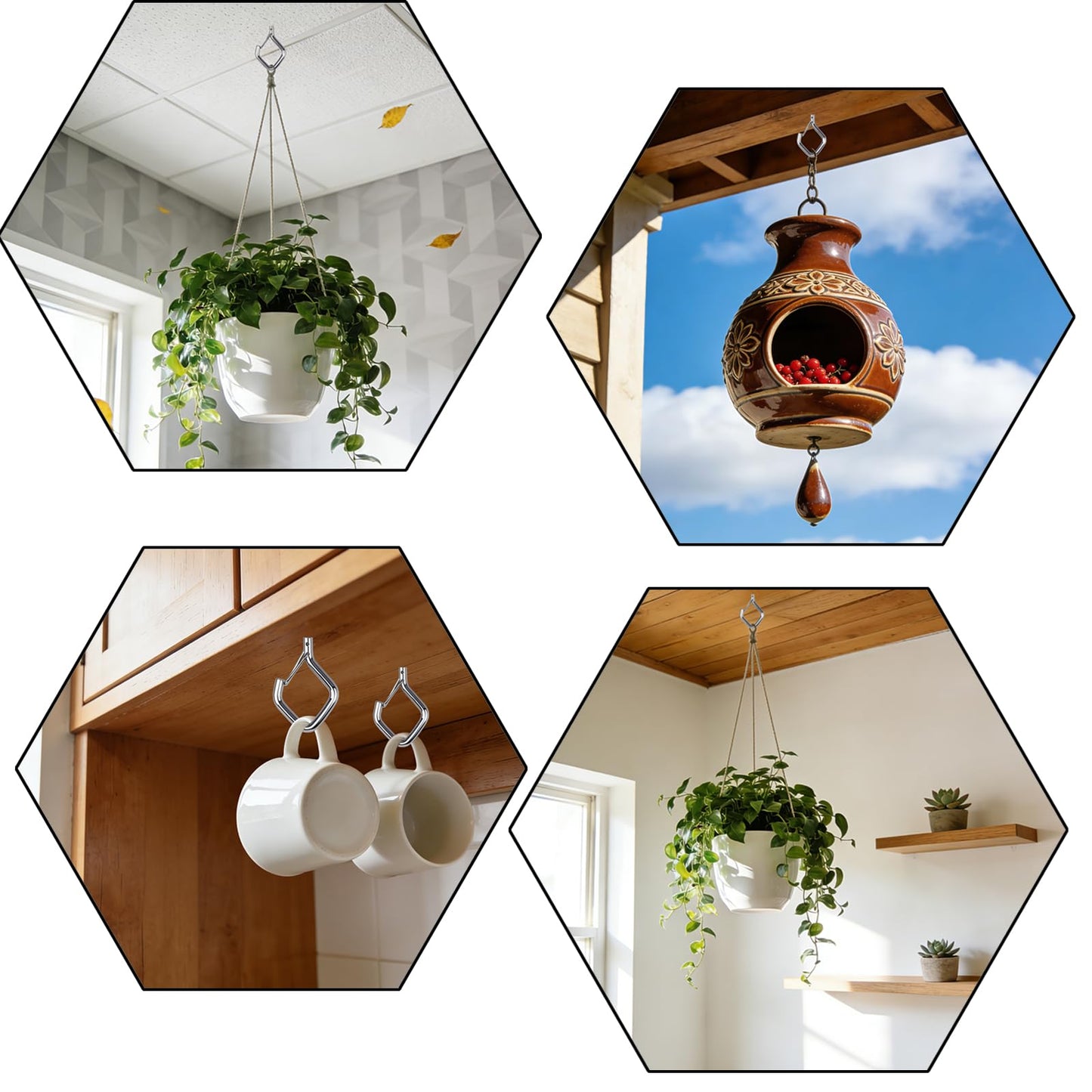 Viweolm Screw Hooks for Hanging, 304 Stainless Steel Ceiling Hooks for Outdoor String Lights, Wind Chimes, Lanterns, Plants, and Decorations – Indoor and Outdoor Use (Stainless Steel, 50 pcs)