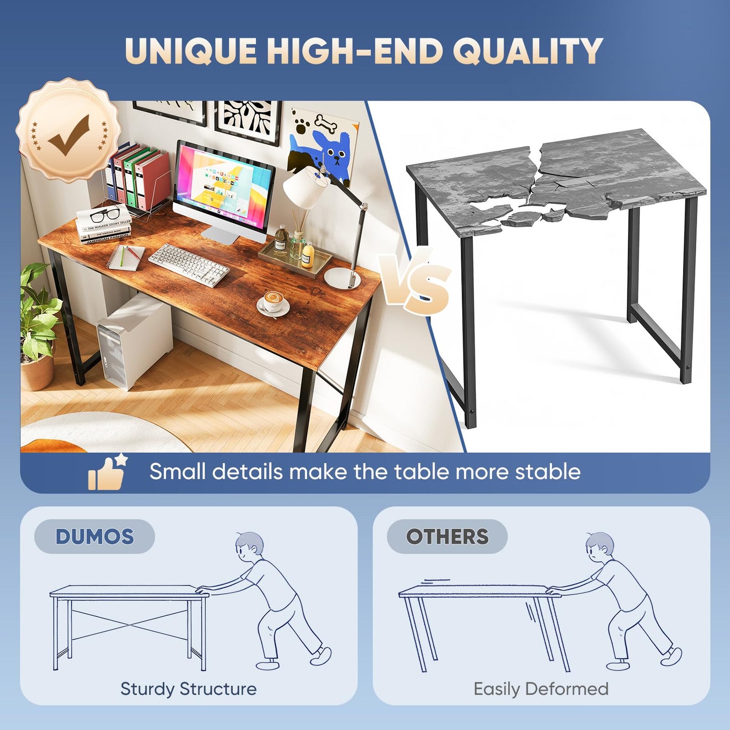 DUMOS 40 Inch Small Computer Desk Writing Gaming Study Work Desks for Bedroom Home Office with Metal Frame Simple Modern PC Table Workstation, Modern Brown