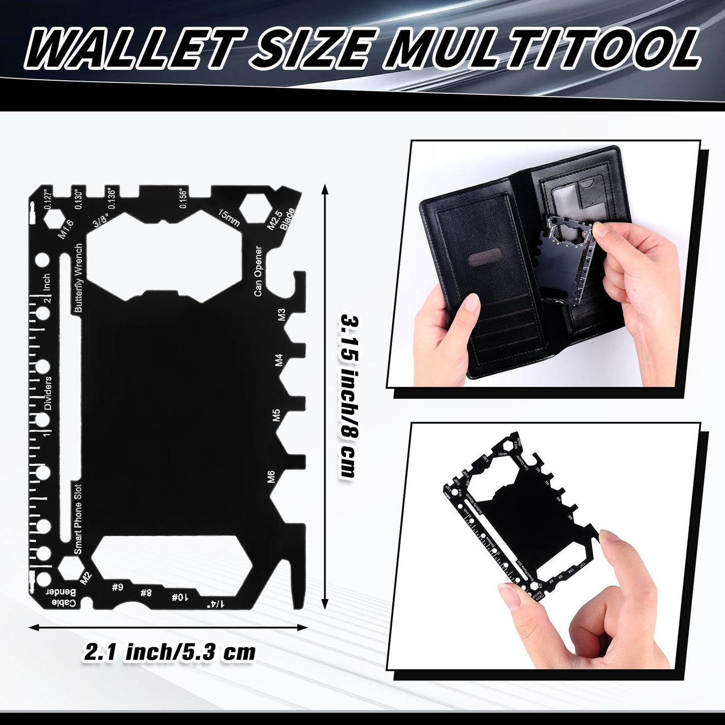 Cholemy 24 Pcs Credit Card Wallet Multitool 46 in 1 Metal Stainless Steel Survival Pocket Tool Bottle Opener Multipurpose Bulk for Husband Dad Men Christmas Birthday Gift, Black