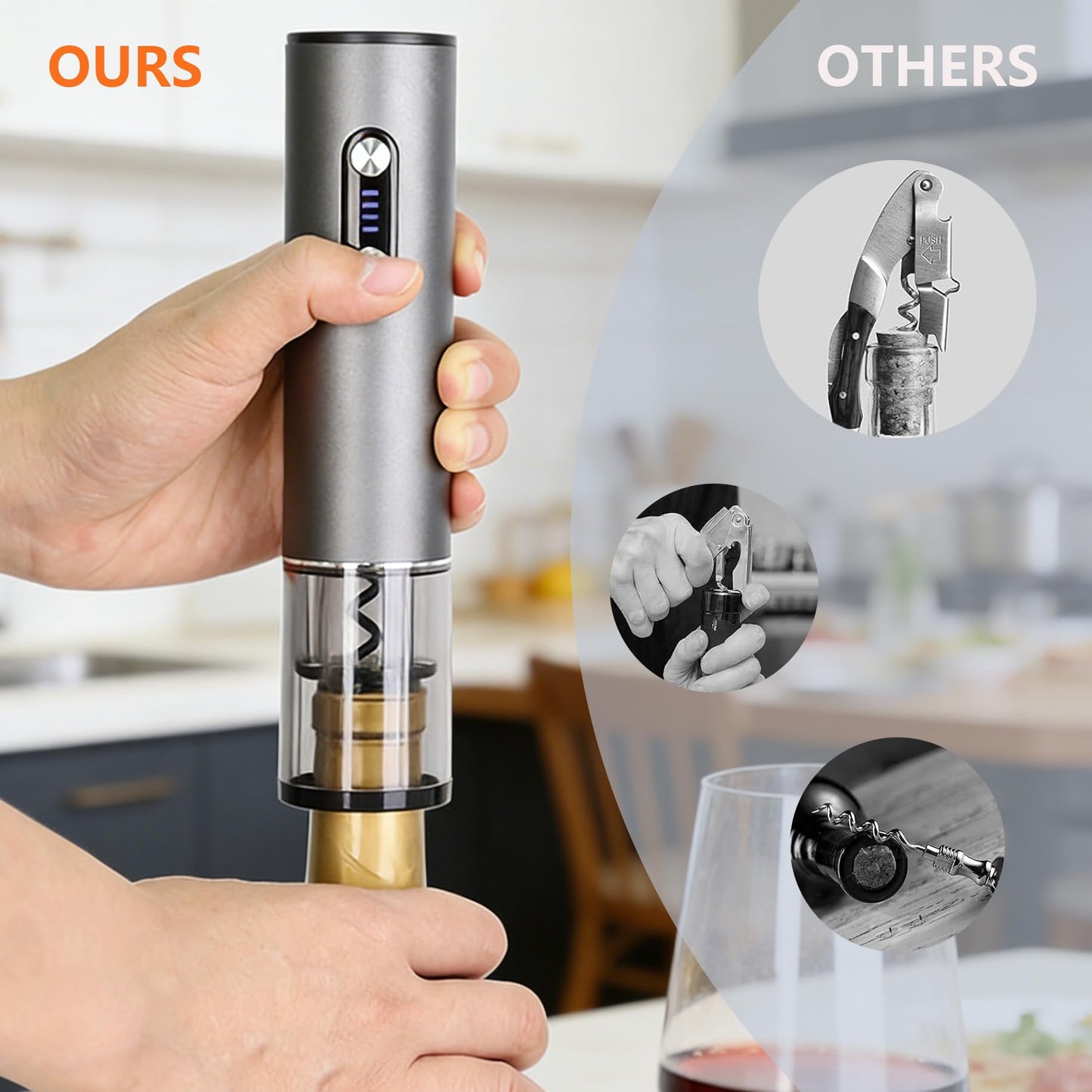 Rechargeable Electric Wine Opener 7-in-1 Gift Set, Automatic Wine Bottle Opener with Charging Base, Foil Cutter, Aerator Pourer & 2 Vacuum Stoppers for Wine Lovers