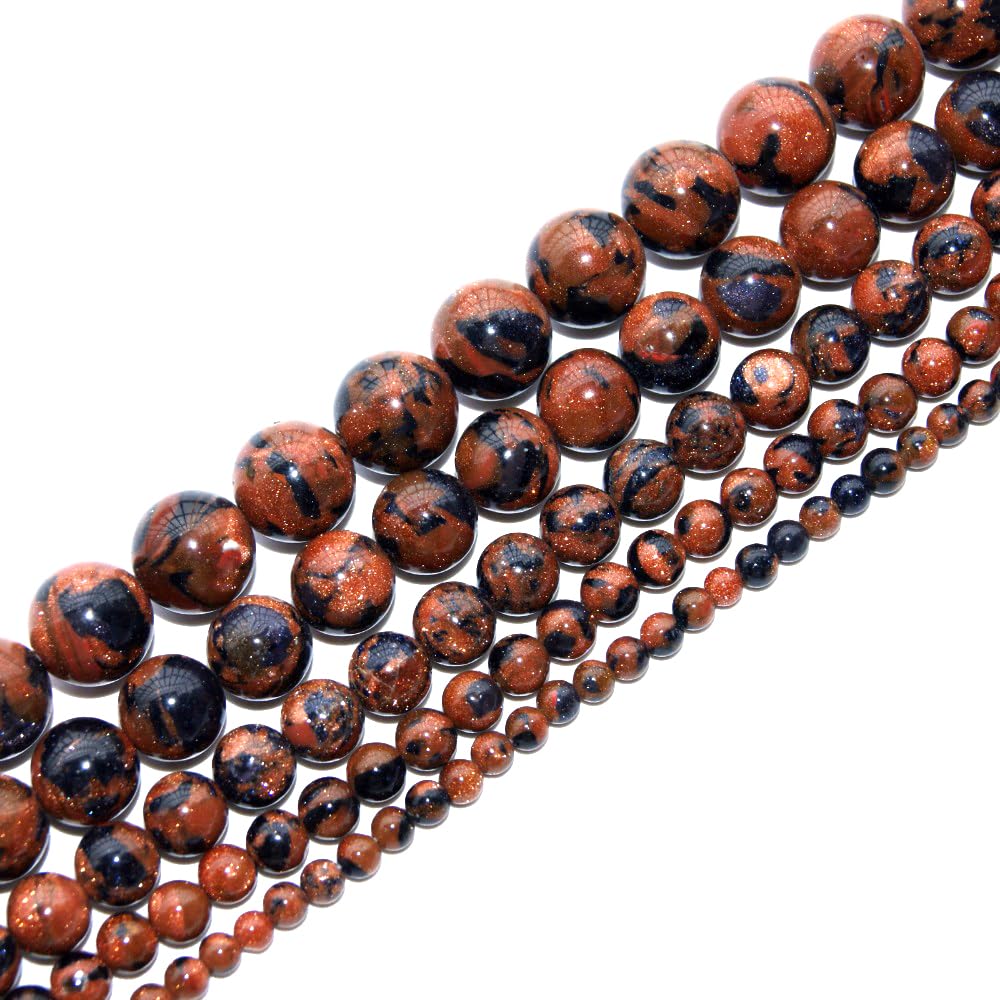 6mm Blue Gold Sand Stone Mixed Sandstone Beads Round Semi Precious Gemstone Loose Beads for Jewelry Making 14"(60-62pcs/strand)