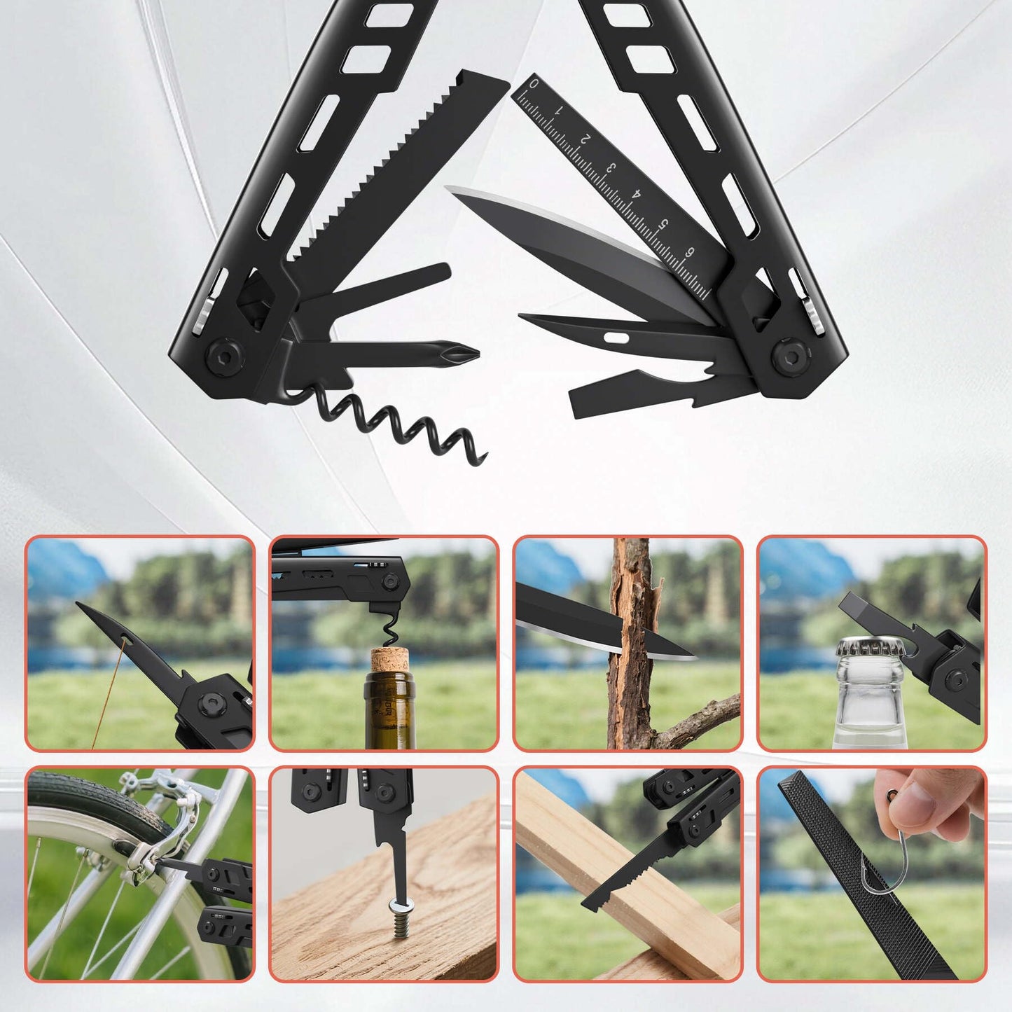 Multitool 17-in-1 Stainless Steel Multi Tool with Pocket Knife Needle Nose Pliers Bottle Opener Screwdriver Self-Locking Professional Multi-Tool for Outdoor Survival Gifts for Men(Black)