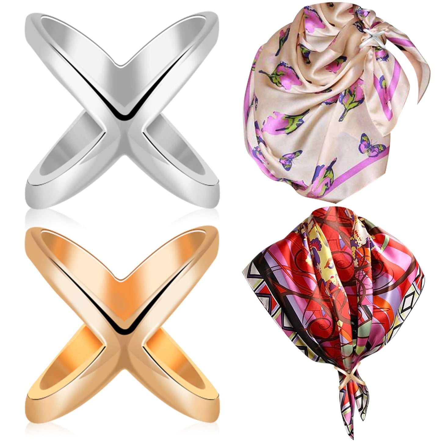 SYWDUDUCLT Medium Size Scarf Ring Scarf Clip for Women's Shawl Silk Neckerchief Tshirt Coat Belt Buckle Gold/Sivler 2Pcs
